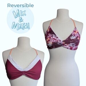 Reversible Colorblock/Floral Bikini Top By Quintsoul